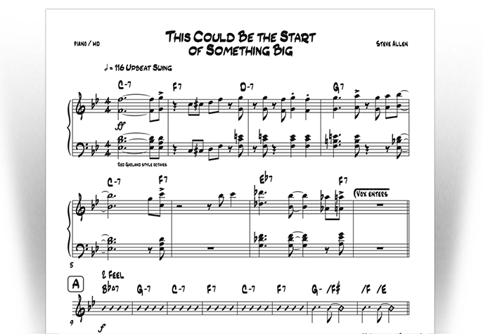 Piano chart of "This Could Be the Start of Something Big"